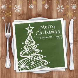 Servilleta De Papel De Cena Árbol de Navidad Verde Blanco Fiesta de Navidad