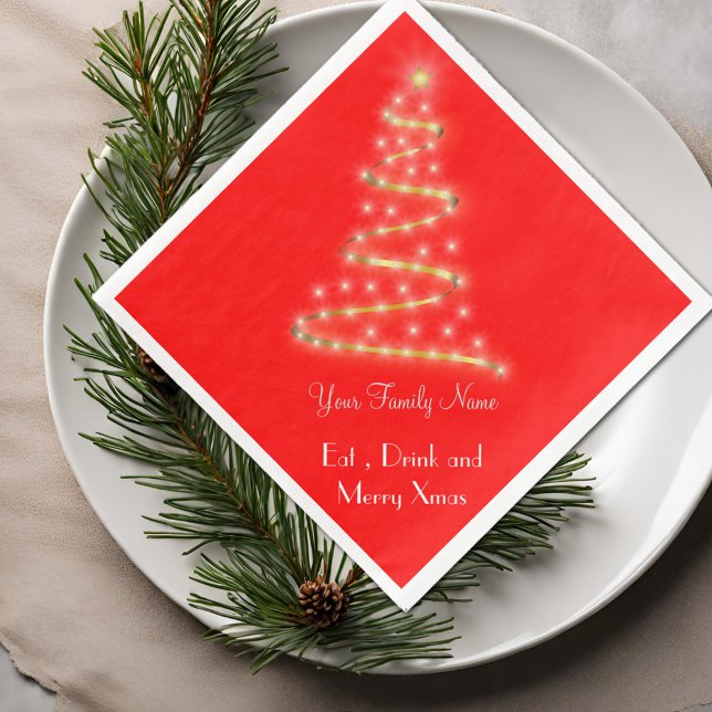 Servilleta De Papel De Cena Árbol moderno de Navidad en rojo brillante (Subido por el creador)