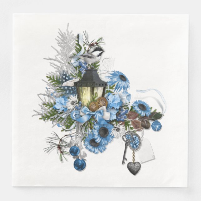 Servilleta De Papel De Cena Arreglo Temático de Navidad Azul (Anverso)