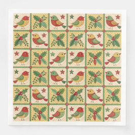 Servilleta De Papel De Cena Arte Popular Navideño Vintage Pájaro Patrón de Ace