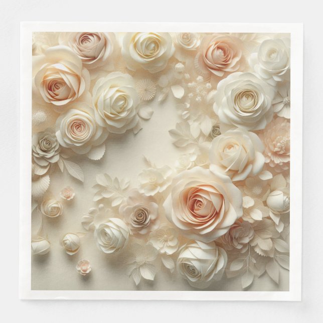 Servilleta De Papel De Cena Arte romántico con brillantes Rosas dispersos (Anverso)