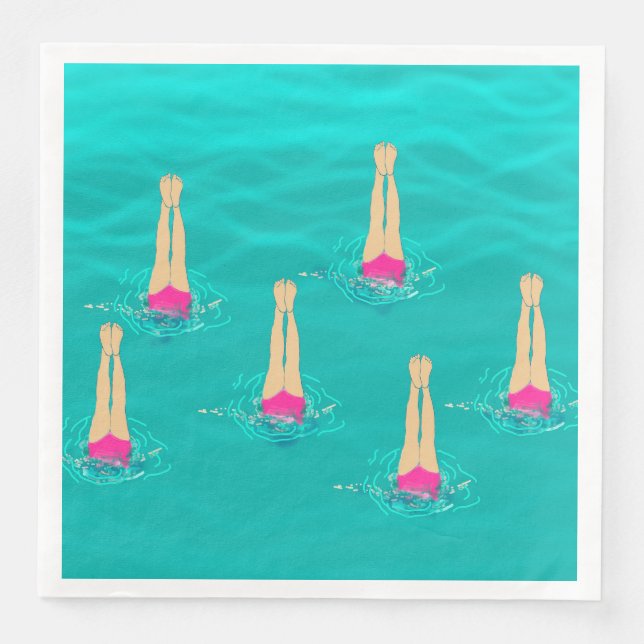Servilleta De Papel De Cena Artistic Swimmers Swimming Under Water  (Anverso)