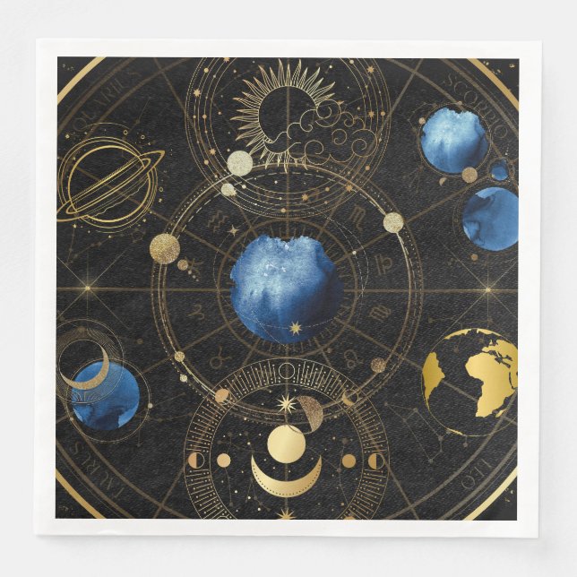 Servilleta De Papel De Cena Astrología Celestial de Velvet Negro (Anverso)