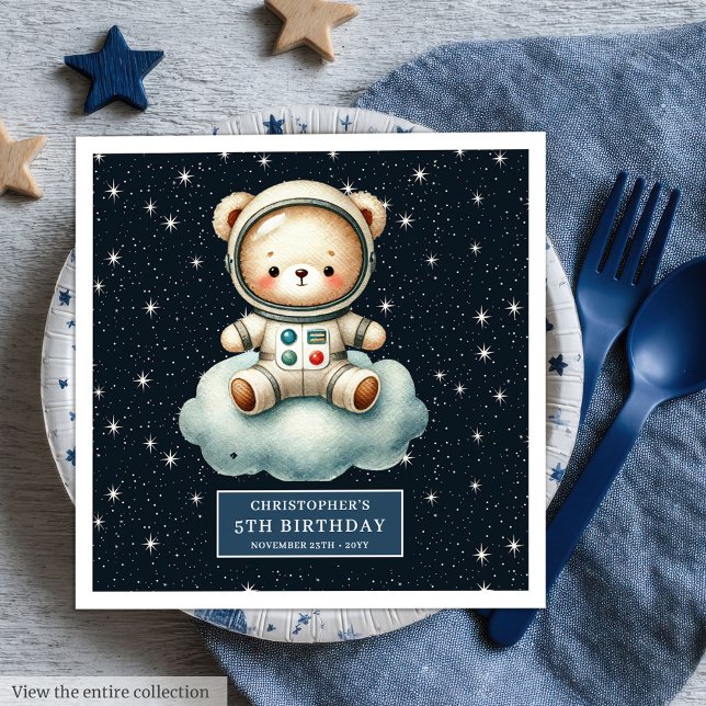 Servilleta De Papel De Cena Astronauta espacial Teddy Bear Napkins Boy Cumplea (Space Teddy Bear Astronaut Napkins Boy Birthday Fun)