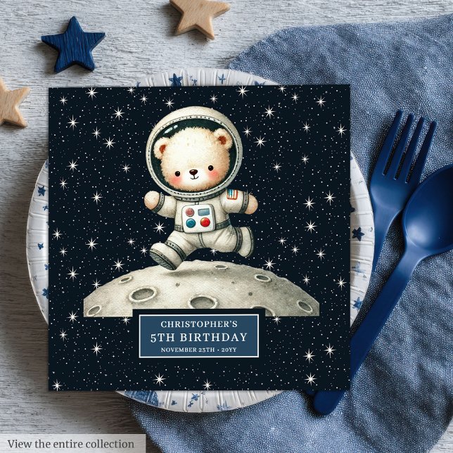 Servilleta De Papel De Cena Astronauta personalizada Teddy Napkins Baby Shower (Personalized Astronaut Teddy Napkins Baby Shower)