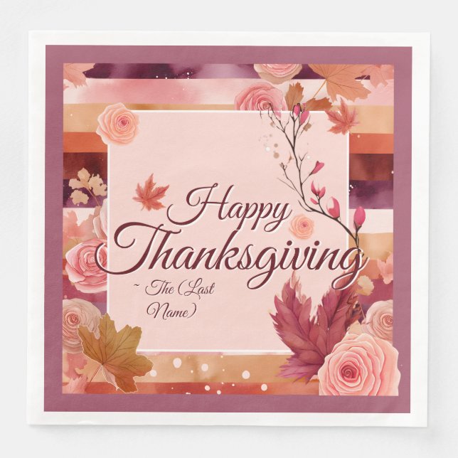 Servilleta De Papel De Cena Autumn Rose Happy Thanksgiving Paper Napkin (Anverso)