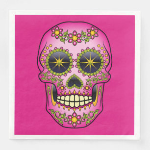 Servilleta De Papel De Cena Azúcar Skull Magenta Floral