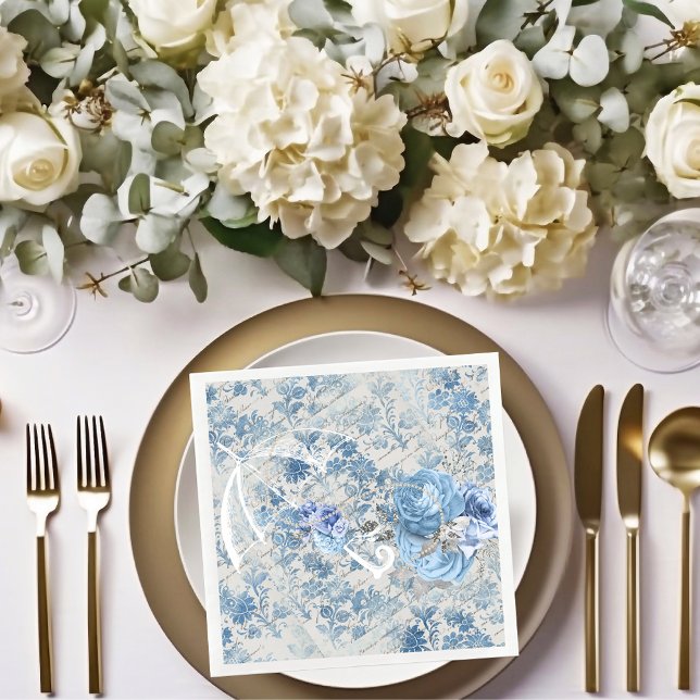 Servilleta De Papel De Cena Azul Damasco Victoriano paraguas Ephemera Floral (Subido por el creador)