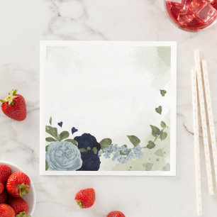 Servilleta De Papel De Cena azul polvoriento y flores azules marino verde