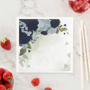 Servilleta De Papel De Cena azul polvoriento y flores de azul marino verde