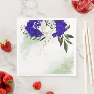 Servilleta De Papel De Cena azul real y flores blancas vegetación