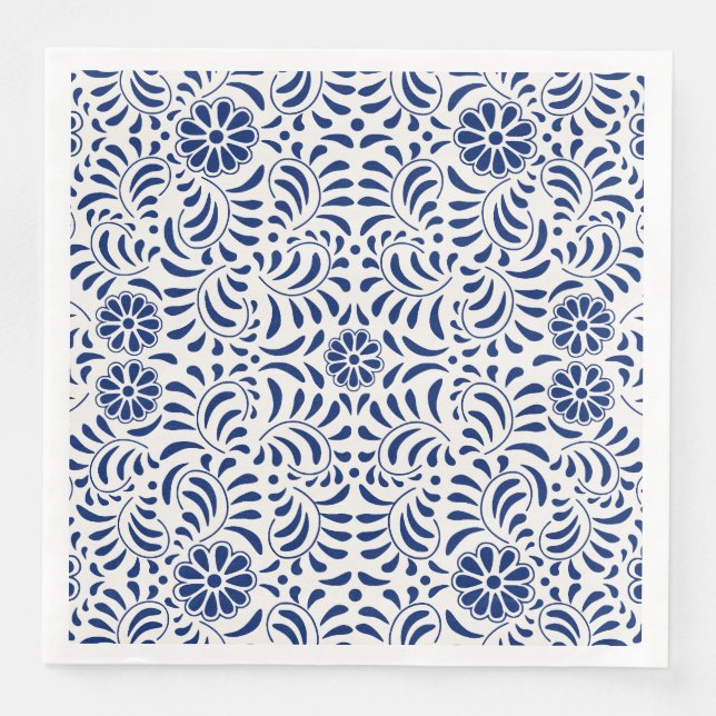 Servilleta De Papel De Cena Azulejo de Talavera Azul Estilo Español Fiesta (Anverso)