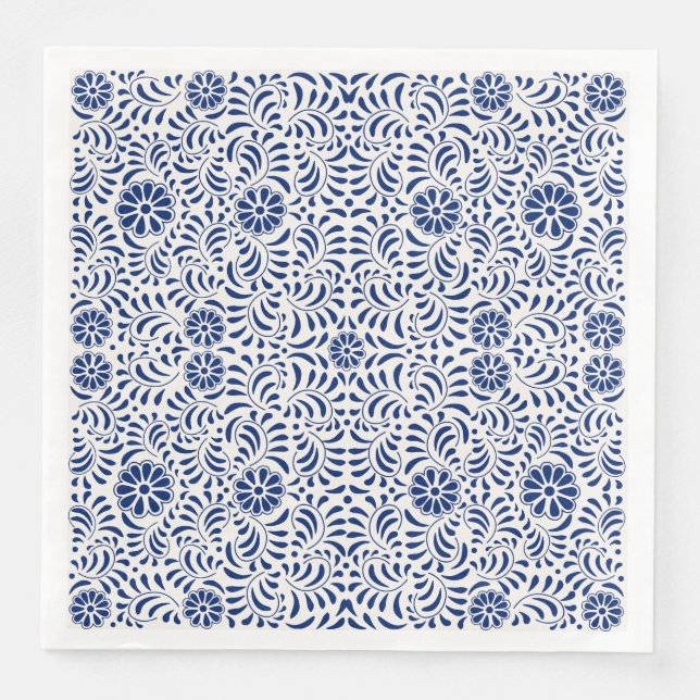 Servilleta De Papel De Cena Azulejo Talavera Azul Estilo Español Fiesta (Anverso)