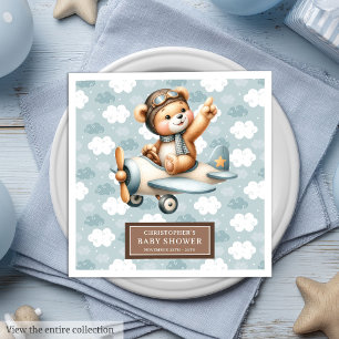 Servilleta De Papel De Cena Baby Boy Shower Napkins Teddy Bear Pilot Diseño