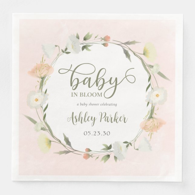 Servilleta De Papel De Cena Baby In Bloom Wildflower Baby Shower (Anverso)