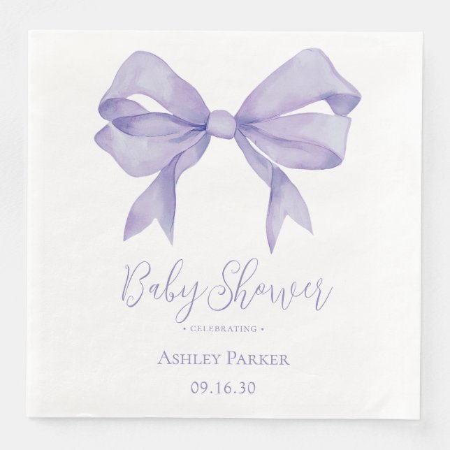 Servilleta De Papel De Cena Baby Shower Chica Purple Bow (Anverso)