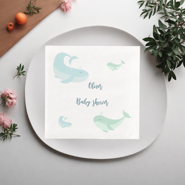Servilleta De Papel De Cena Baby Shower de peces Blue Whale Green Pastel Ocean (Subido por el creador)