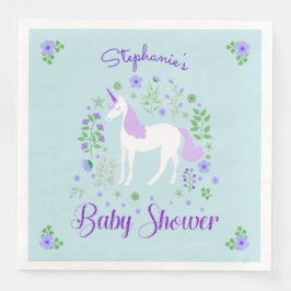 Servilleta De Papel De Cena Baby Shower de unicornio morado de agua personaliz