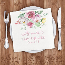 Servilleta De Papel De Cena Baby Shower Floral rosa