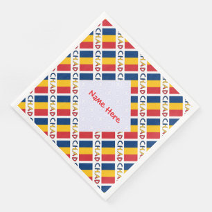 Servilleta De Papel De Cena Bandera de Chad en mosaico con nombre rojo persona