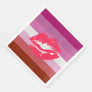 Servilleta De Papel De Cena Bandera de Orgullo Lesbiana con Lápiz Labial