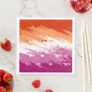 Servilleta De Papel De Cena Bandera del Orgullo Lésbico Abstracta Trippy Ondul