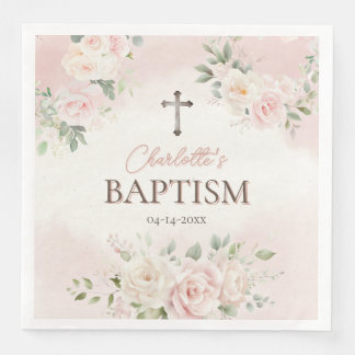 Servilleta De Papel De Cena Baptismo personalizado rosas rosadas