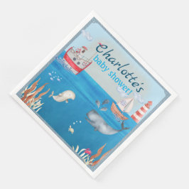 Servilleta De Papel De Cena Barcos y bajo el mar Watercolor Boy Baby Shower