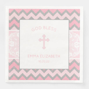 Servilleta De Papel De Cena Bautismo con Chica gris rosado ruso Christening Na