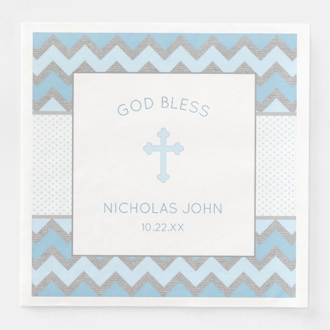 Servilleta De Papel De Cena Bautismo gris azul ruso Christening Napkin (Anverso)