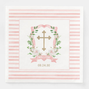 Servilleta De Papel De Cena Bautizo Floral Rosado