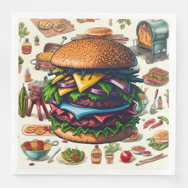 Servilleta De Papel De Cena BBQ Grilling Papel Cena Napkins (Anverso)