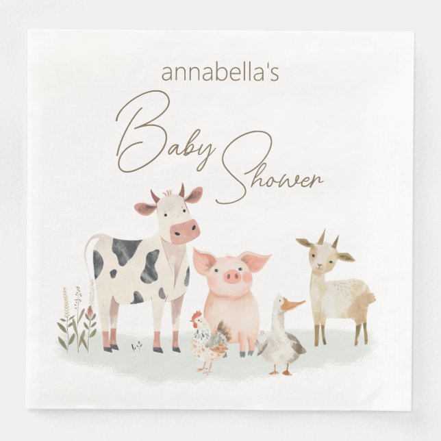 Servilleta De Papel De Cena Bebé Granja Animales Cute tema del país (Anverso)
