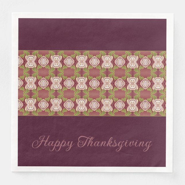 Servilleta De Papel De Cena Beige Rosa Y Borgoña (Anverso)