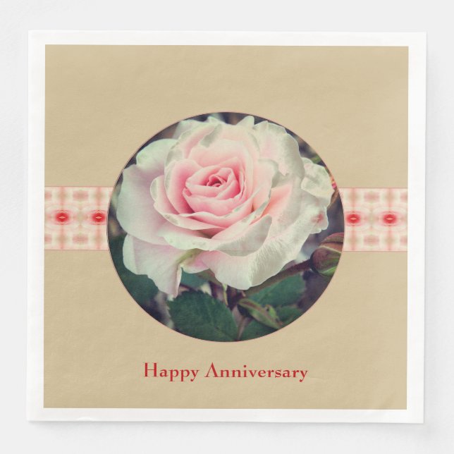 Servilleta De Papel De Cena Beige Rosa Y Rojo (Anverso)