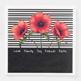 Servilleta De Papel De Cena Black And White Stripe With Red