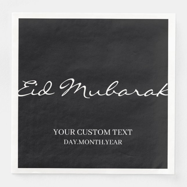 Servilleta De Papel De Cena Black Eid Mubarak inglés personalizado (Anverso)