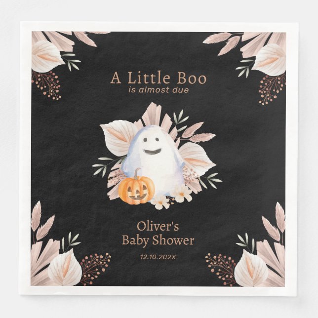 Servilleta De Papel De Cena Black Elegant Little Boo Boho Ghost Baby Shower (Anverso)