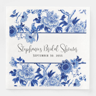 Servilleta De Papel De Cena Blue Chinoiserie Floral Watercolor Bridal Shower