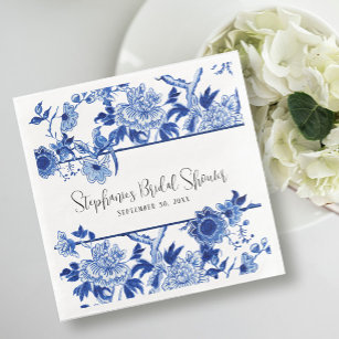 Servilleta De Papel De Cena Blue Chinoiserie Floral Watercolor Bridal Shower 