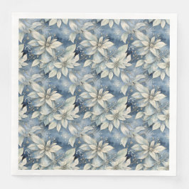 Servilleta De Papel De Cena Blue Poinsettia Elegance Silver y Blue Winter