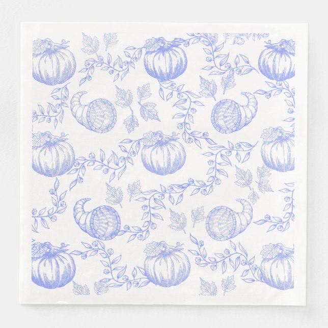 Servilleta De Papel De Cena Blue Pumpkin Toile Dinner Napkin (Anverso)