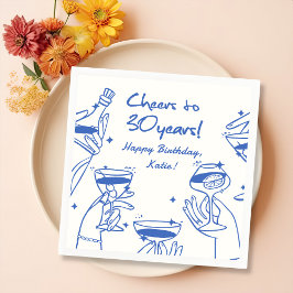Servilleta De Papel De Cena Blue Retro Handdraw Funky Cocktail Cumpleaños