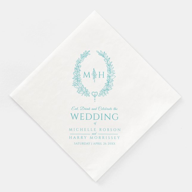 Servilleta De Papel De Cena Boda artístico de oruga oval verde azulada Aqua (Esquina)