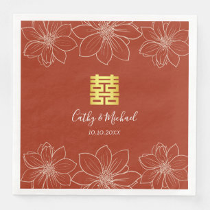 Servilleta De Papel De Cena Boda china floral roja moderna boho