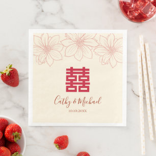 Servilleta De Papel De Cena Boda china roja y beige boho floral