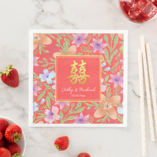 Servilleta De Papel De Cena Boda chino rojo peranakan floral doble xi