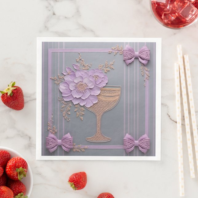 Servilleta De Papel De Cena Boda con ramo de lavanda elegante (In situ)