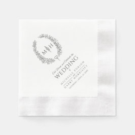 Servilleta De Papel De Cena Boda de arte en monograma oval de hoja gris oscura