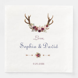 Servilleta De Papel De Cena Boda de Caída Azul de la Marina Floral Antlers de